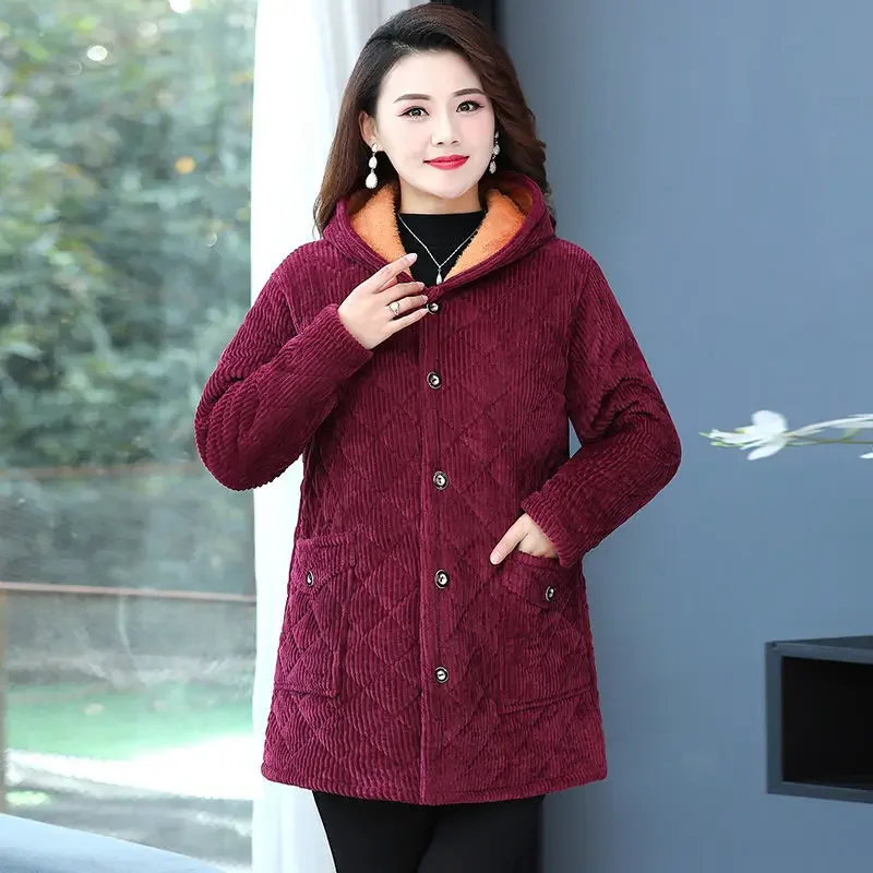 Corduroy Winter Coat Women Puffer Jacket Winter New Korean Style Long Ladies Over-the-knee Cotton Padded Jacket Keep Warm