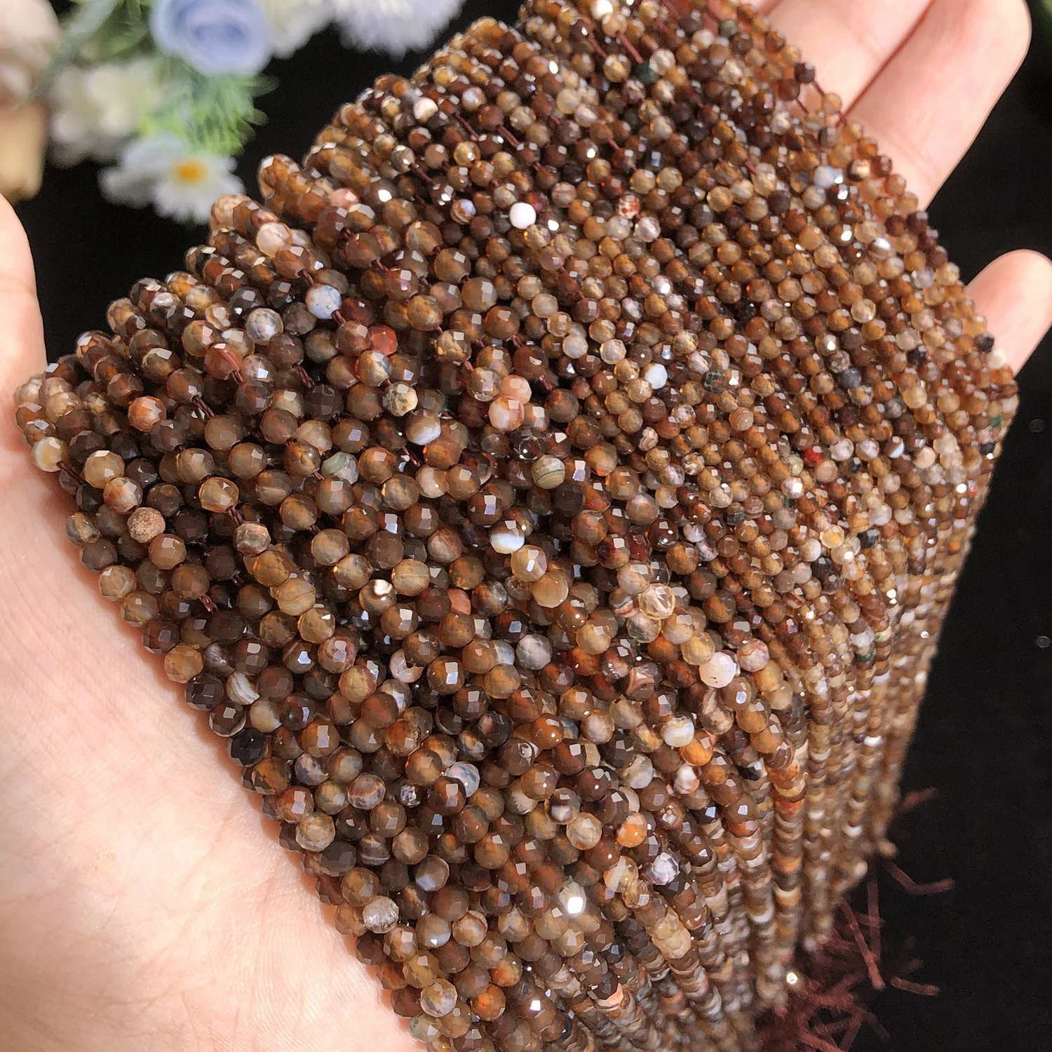 2 3 4 mm natürliche facettierte dunkle Kaffee-Achat-Edelsteinperlen, Mineralperlen für Schmuckherstellung, DIY-Armbänder, Halsketten-Zubehör
