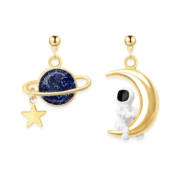 New Trend Cute Universe Planet Astronaut Tassel Pendant Earrings Women's Elegant Temperament Hollow Round CrystalEarringsJewelry