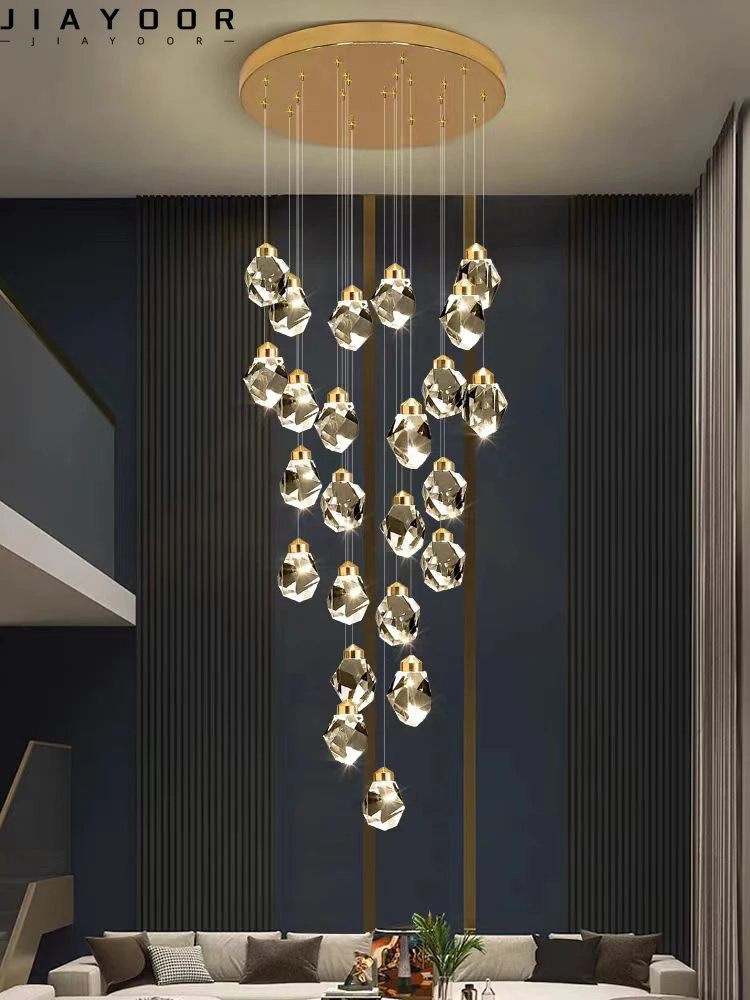 

Light Luxury Staircase Long Chandelier Villa Duplex Ceiling Modern Minimalist Living Room Bedroom Study Crystal Long Chandelier