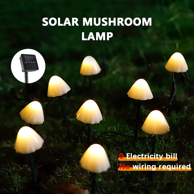 LED solar Mushroom Lawn Lamp Solar light Led landscape lighting Outdoor Waterproof 8-mode Fairy Path Landscape Lamp Courtyard Terrace Garden Decorative Light String