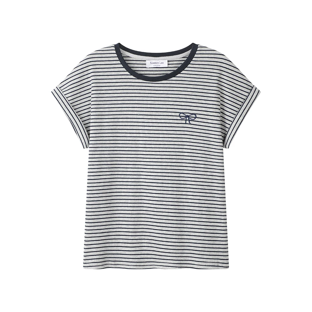 Summer Women Two-piece Suit New Casual Striped Round Neck T-shirt Short-sleeve High Waist Half Skirt