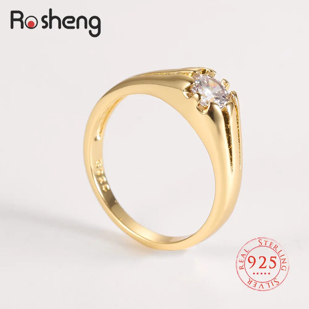 

Rosheng 925 Sterling Silver Minimal Clear Zircon Stone Ring 18k Gold Plated for Female Women Classic Wedding Rings Jewelry Gifts