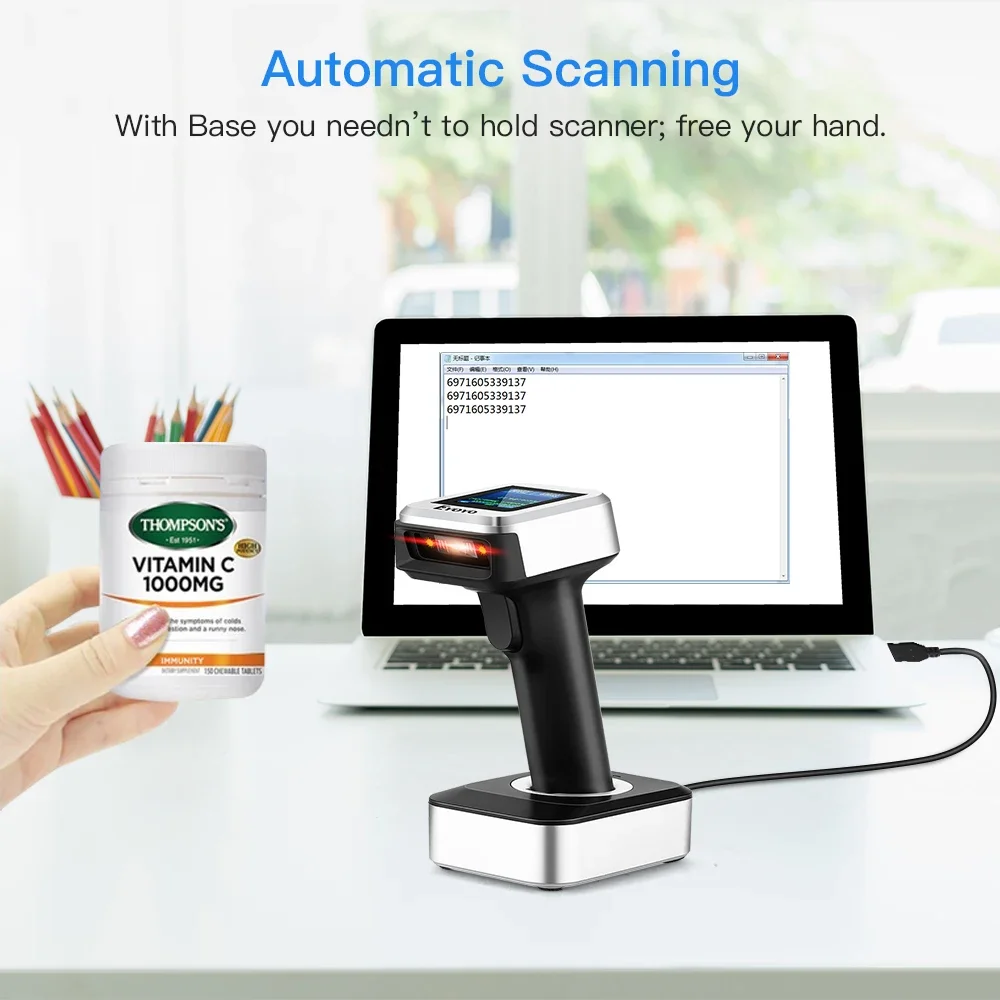 Eyoyo EY-1900 1D CCD Bluetooth Barcode Scanner LCD Screen Show Product Name And Price Support Time Prefix Suffix Scanning barcode scanner