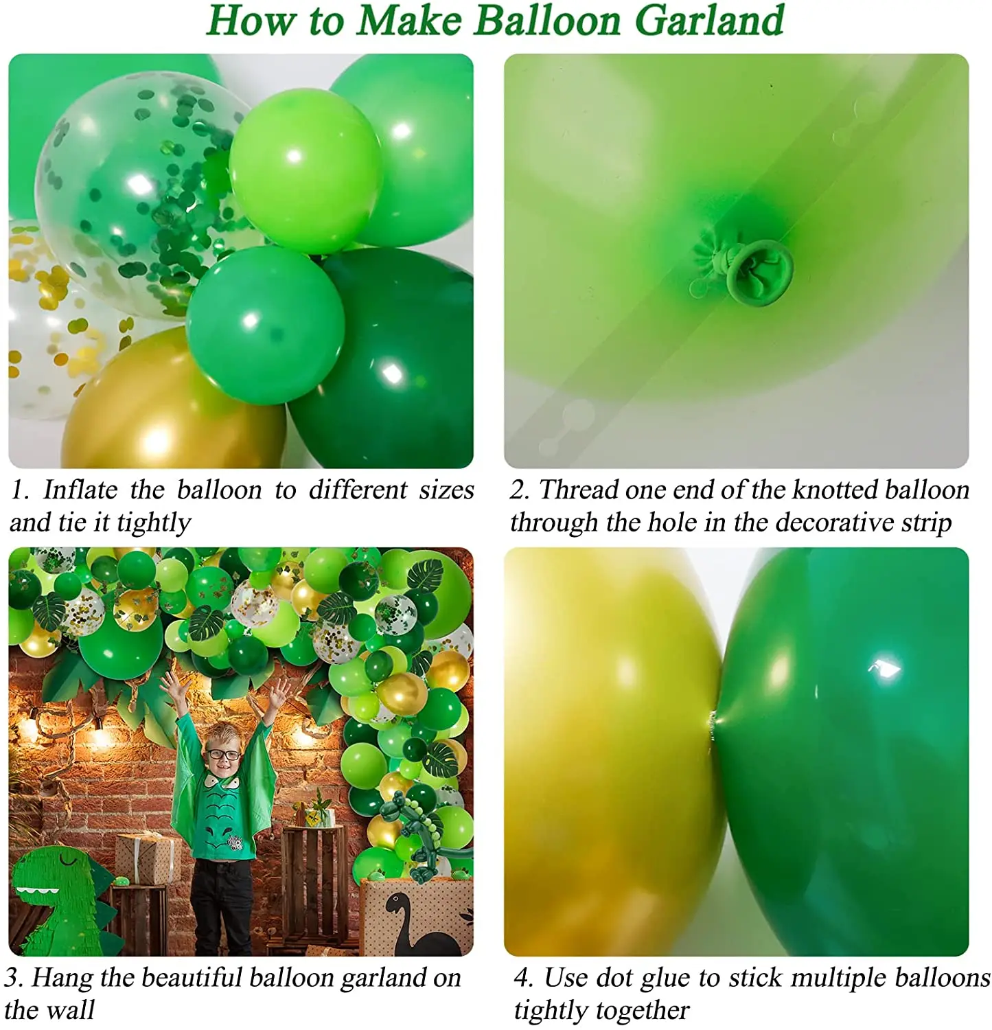 Kit de arco de globos con temática de selva para niños de 2 años, guirnalda  de globos verde de feliz cumpleaños, decoraciones de fiesta de ducha de