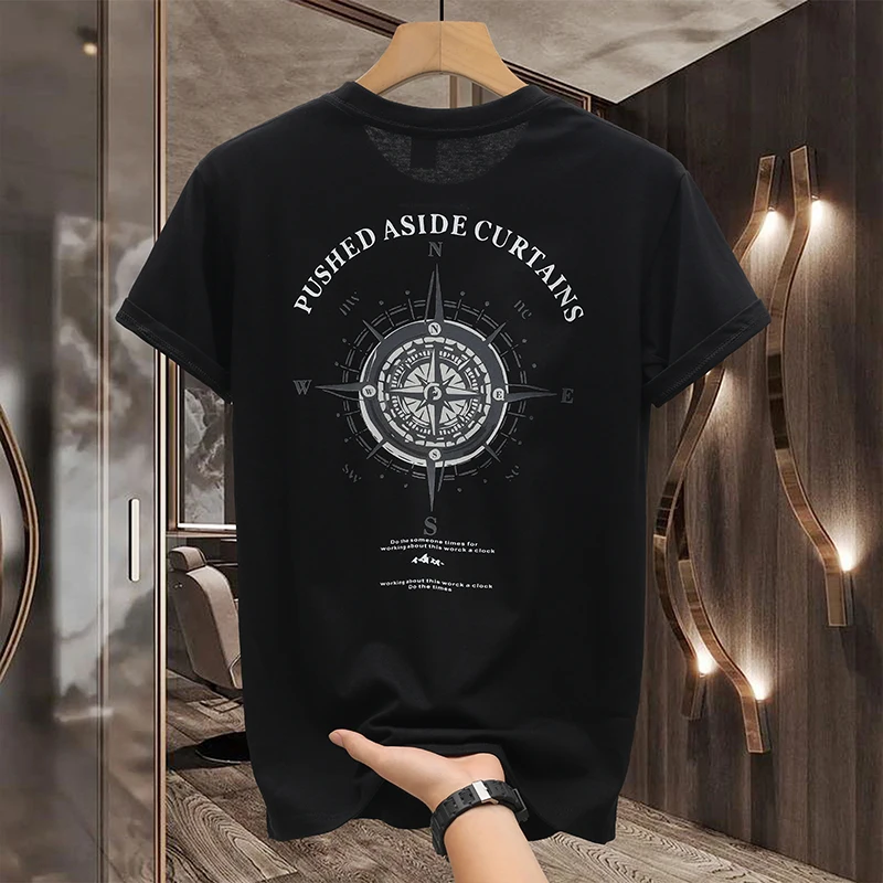 

Mens shirts breathable fashion brand all matching stretch casual fashion printing round neck white black tops