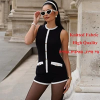 Women's Elegant Short Sets Sexy Fashion Patchwork Slim Knitted Holiday Outfits Summer Top and Mini Shorts Two Piece Set 2025 - Image 2