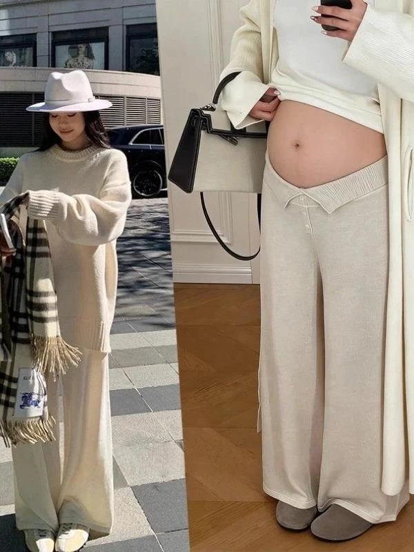 임산부용 루즈핏 와이드 레그 팬츠 로우 웨이스트 블랙 캐주얼 바지 편안한 슬리밍 플러스 사이즈 아웃도어웨어 봄 여름