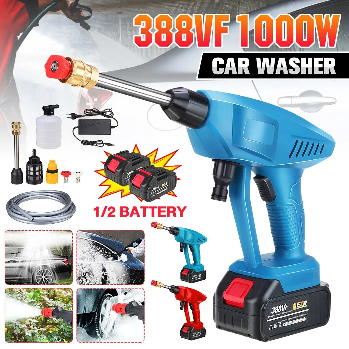 auto carwash 90BAR Wireless High Pressure Car Washer 1000W 388VF Water Gun Spray Portable Washer Foam Generator for Makit 18V Battery car wash pressure washer