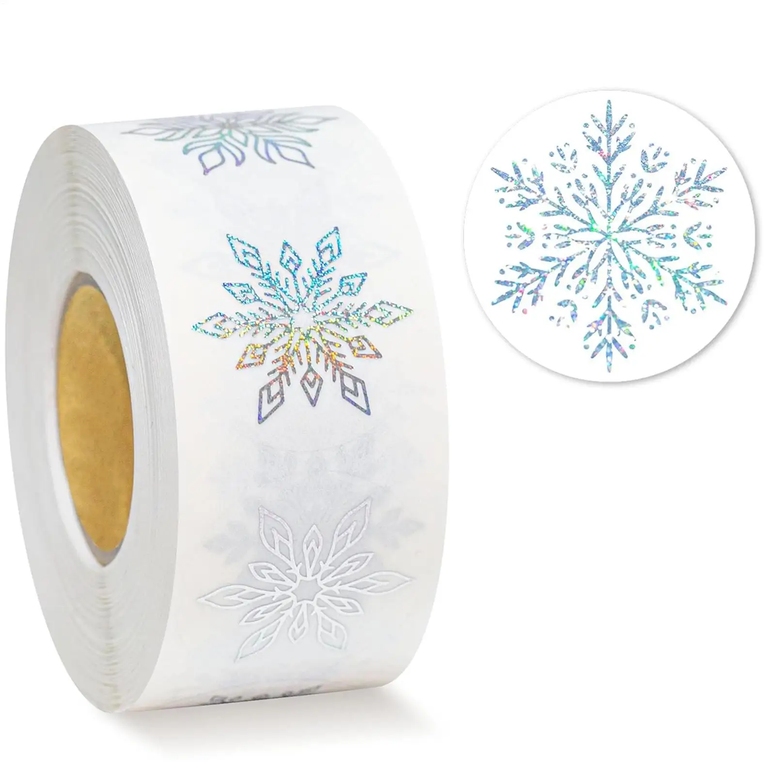 Snowflake Stickers 500 Pieces Glitter Round Christmas Labels Winter Holiday Envelope Scrapbook Seal for Journal Greeting Cards