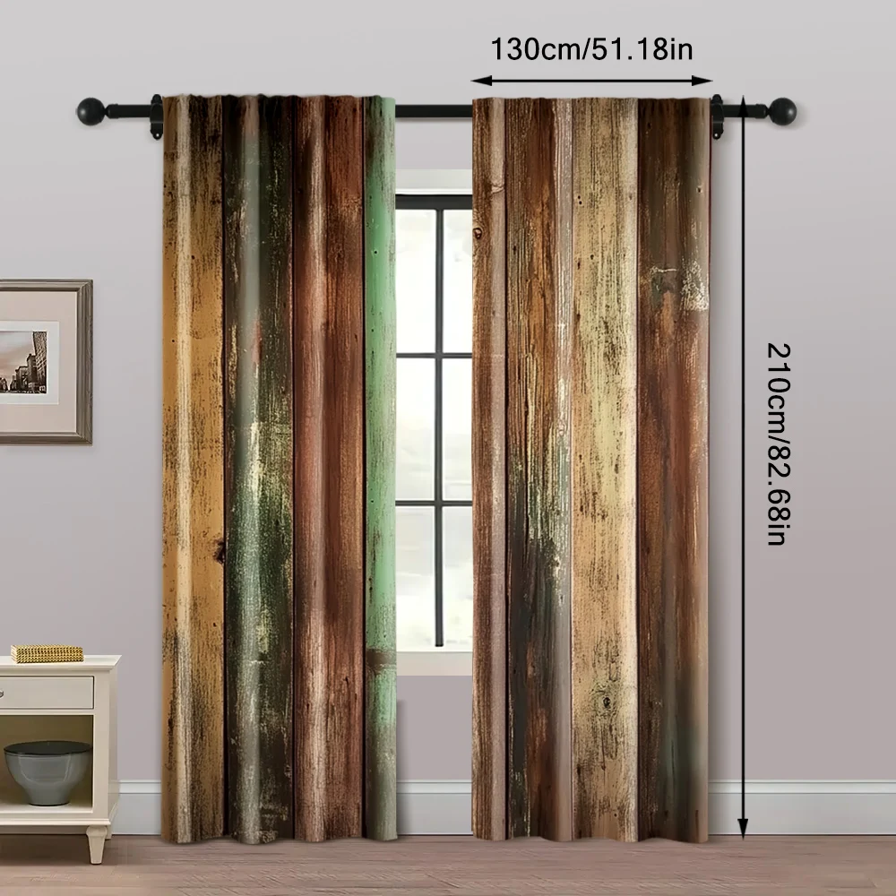 2pcs, Curtains&Window Treatment 2D print Colored wooden boards Versatile Polyester Fabric (without rod) Stuff Clearance Use for 5