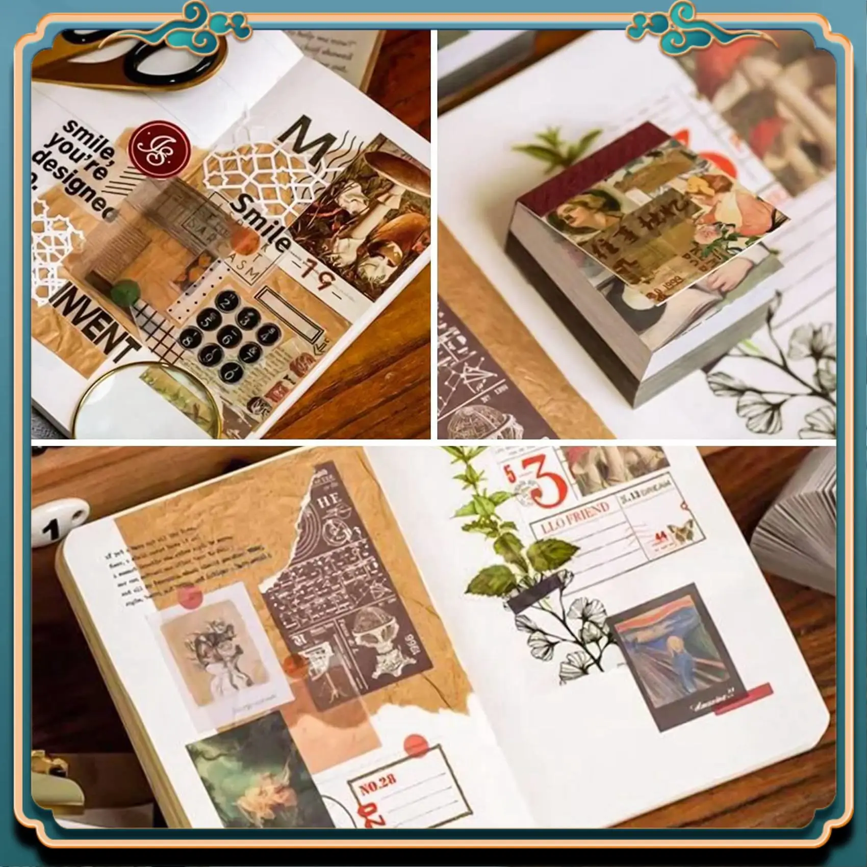 ABJG-800Pcs 정크 저널 빈티지 DIY 재료 종이 저널링 용품 스크랩북 종이 레트로 장식 저널 용품