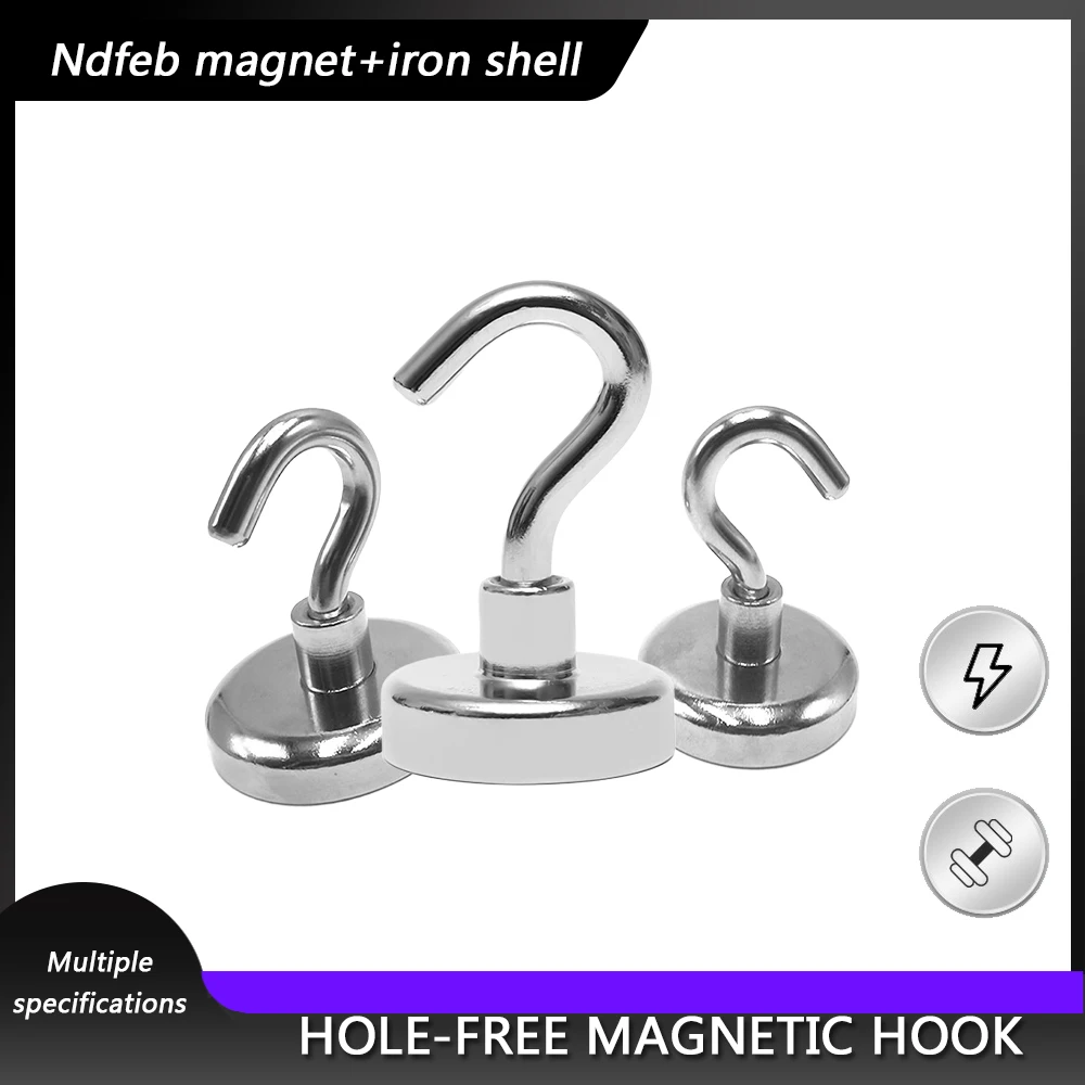 

Magnetic Hook Neodymium Magnet E36/E40/E42/E48 Electroplating Metal Strong Hook Thick Wall Hook for Home Kitchen Organization