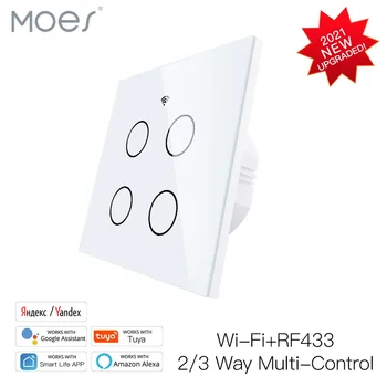 Moes WiFi Smart 4 Gang Interruttore da pannello in vetro Smart Life/Tuya App Associazione multi-controllo Controllo vocale Alexa Google 2/3 Way EU