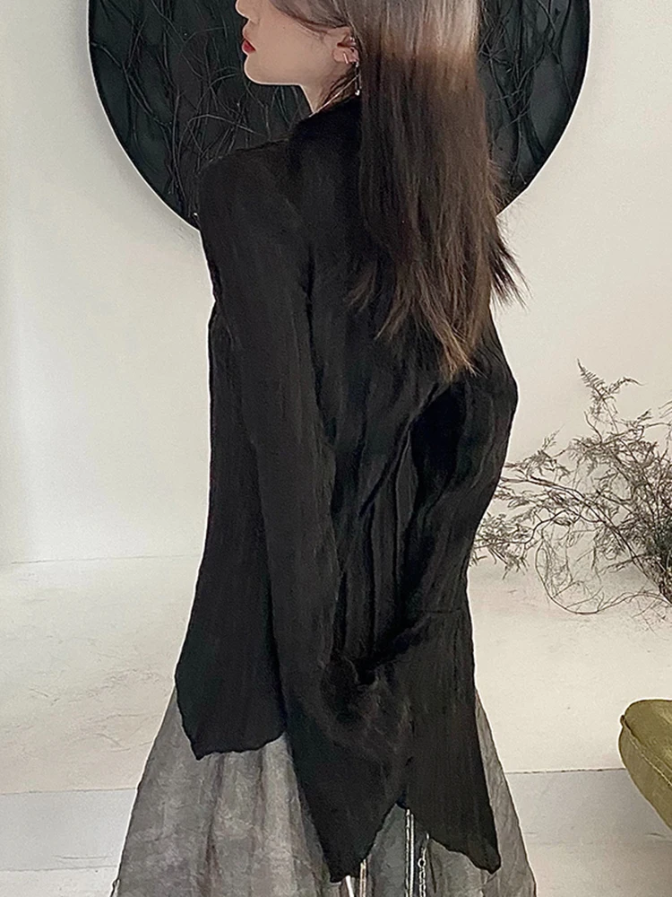 Zoki 하라주쿠 다크 아카데믹 셔츠 여성 streetwear 빈티지 y2k 블라우스 섹시한 고딕 긴 소매 불규칙한 여성 봄 뉴 탑