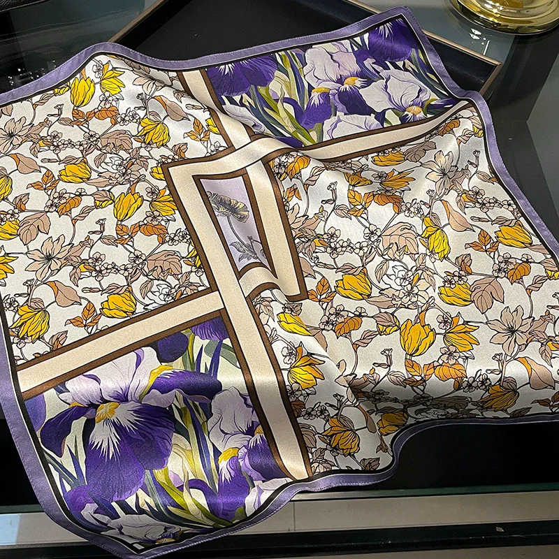 100% Pure Silk Square Scarf Women Dot Print Neckerchief Bandana