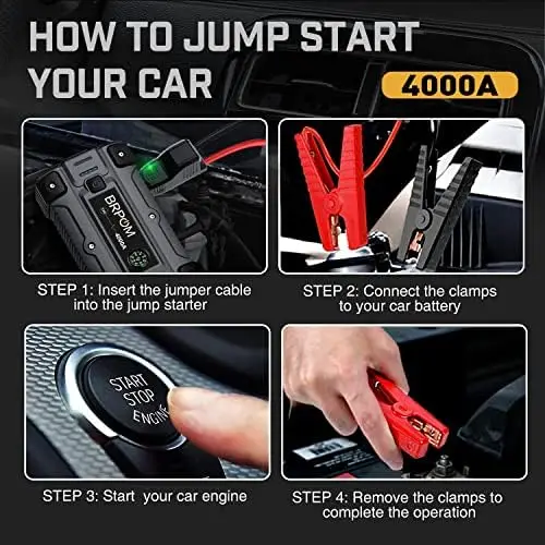 Car Battery Jump Starter Portable 4000A 26800mAh for All Gas or Up to 10L  Diesel Engines, Royalatic 12V Jump Battery Charger Pack Box with Jumper
