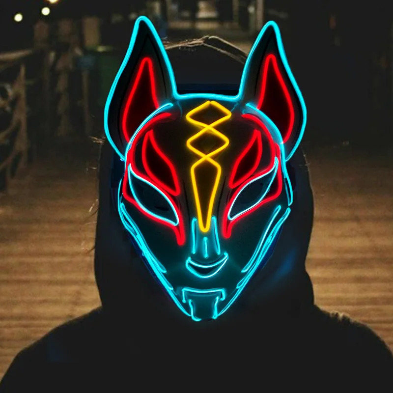 Cool Halloween Light Up Animal Mask Led Incandescente Cosplay Fox Mask Rave Party Neon Luminous Face Mask Esegui Forniture Per Costumi