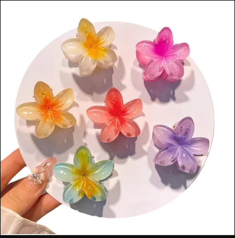 6 pieces gradient hair clips new flower claw hair small size fashion head covers hairpin crab barrette hair accessories for women
