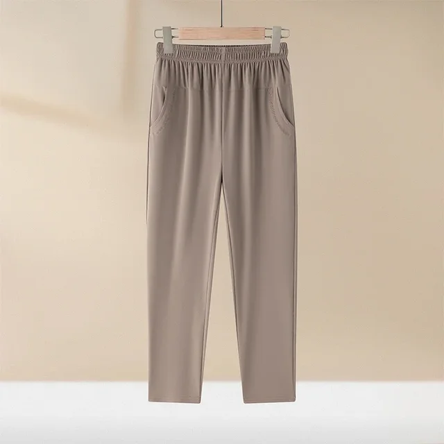Pantalon femme d'âge moyen grande taille été mince taille haute élastique pantalon droit ample femme pantalon décontracté 6XL 7XL 8XL 2