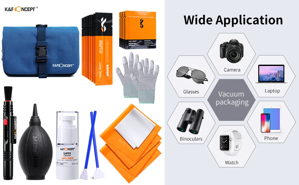 Description Picture 2 of itemK&F Concept 23 in 1 Camera Cleaning suit Kit for SLR Cameras Full Frame DSLR Camera Lens With Blue Waterproof Bag