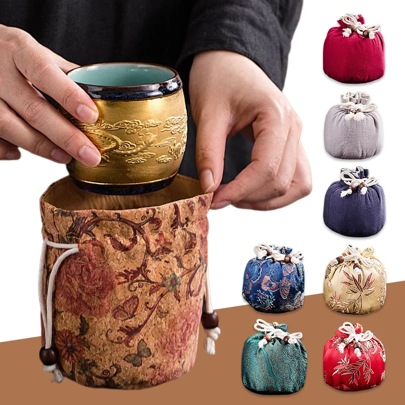 Travel Portable Teaware Carry Bag Breakage-proof Protective Cover Chinese Teacup Gift Package Antique Bag Jewelry Storage