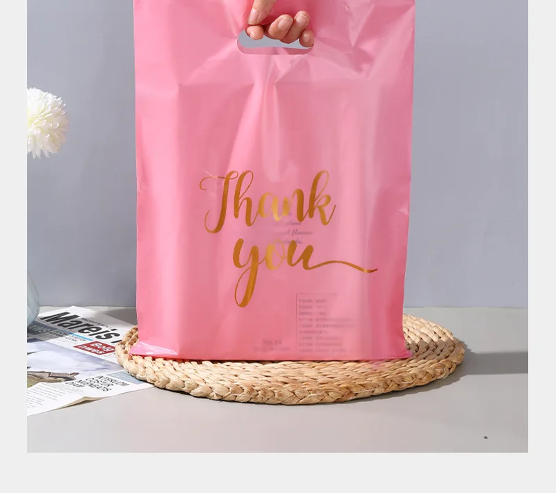 100 Stück Dankeschön-Geschenktüten für Hochzeit, Party, Gast, Geschenkpapier, Kunststoff-Shop-Taschen, kleine Kleidung, Kosmetik, Verpackungsbeutel, Großhandel – Detail 7