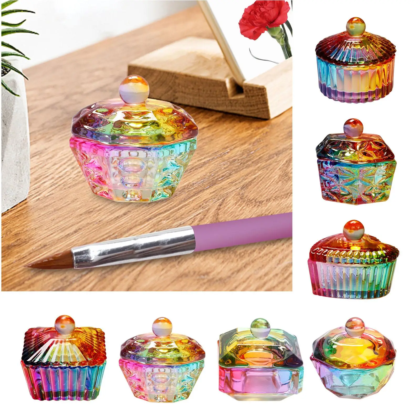 Nail Art Dappen Dish with Lid Glassware Tools Dappen Bowl for Acrylic Liquid Powder Nail Art Care Manicure Care Tools 5