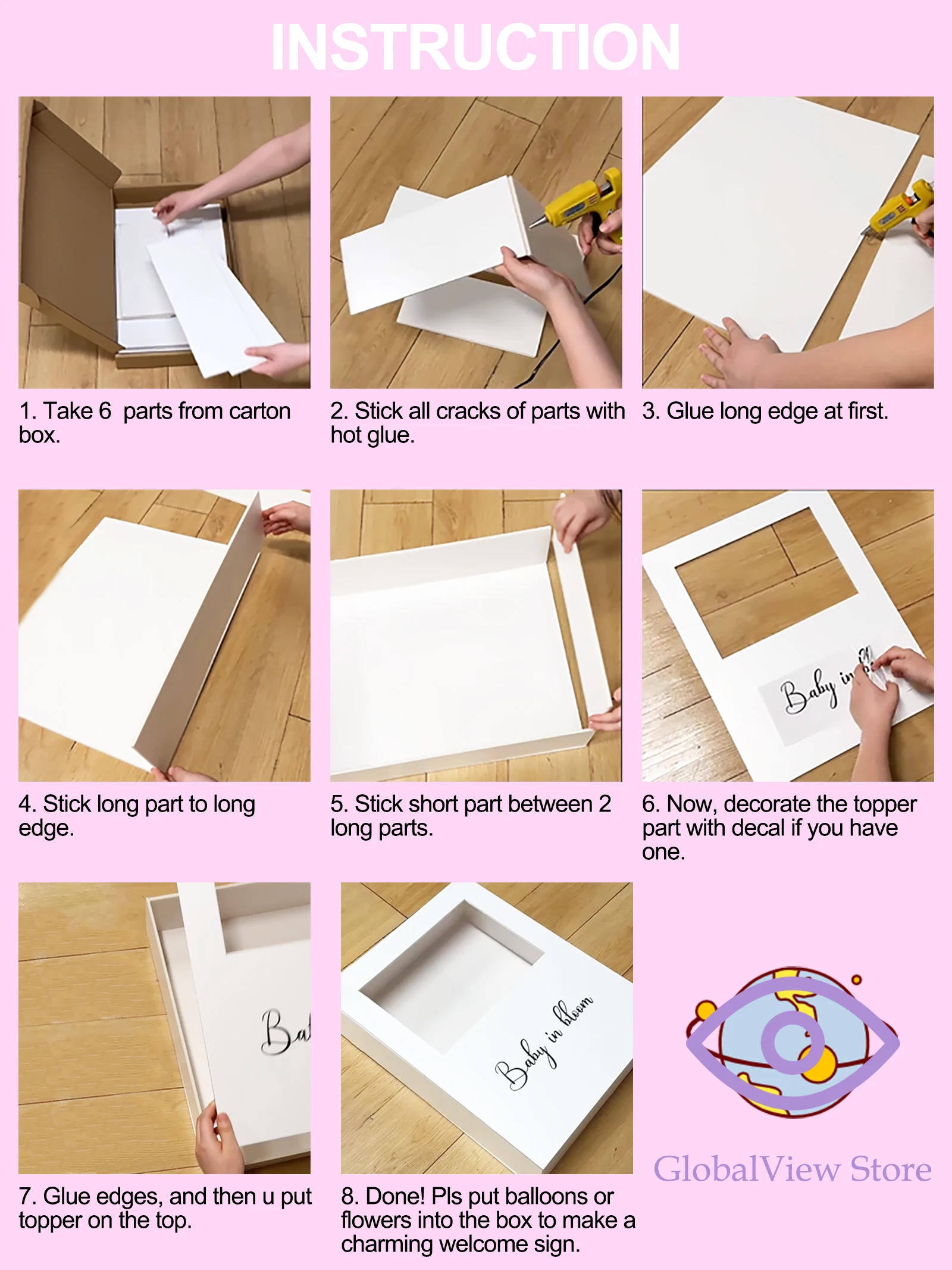 6 Piezas De Centro De Mesa Para Baby Shower Para Niñas, Caja Floral Rosa  Con Arreglo, image size:1600x2133