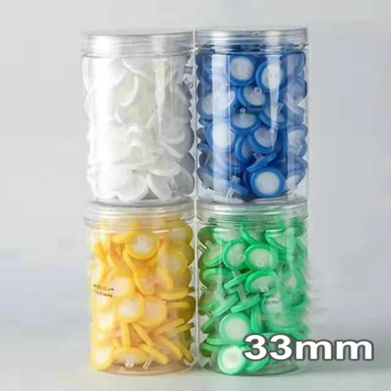 

100pcs/lot Lab 33mm Disposable Luer Syring Filter MCE /Nylon / PES / PVDF Syringe Filter with 0.22/0.45um Millipore Membrane