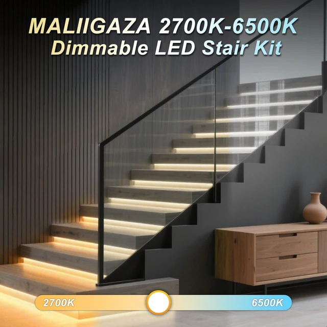 MALIIGAZA CCT 2700K-6500K ไฟบันได LED หรี่แสงได้เซ็นเซอร์ตรวจจับความเคลื่อนไหวบันได 1-20 ขั้นบันไดในร่ม CCT COB LED Strip 1