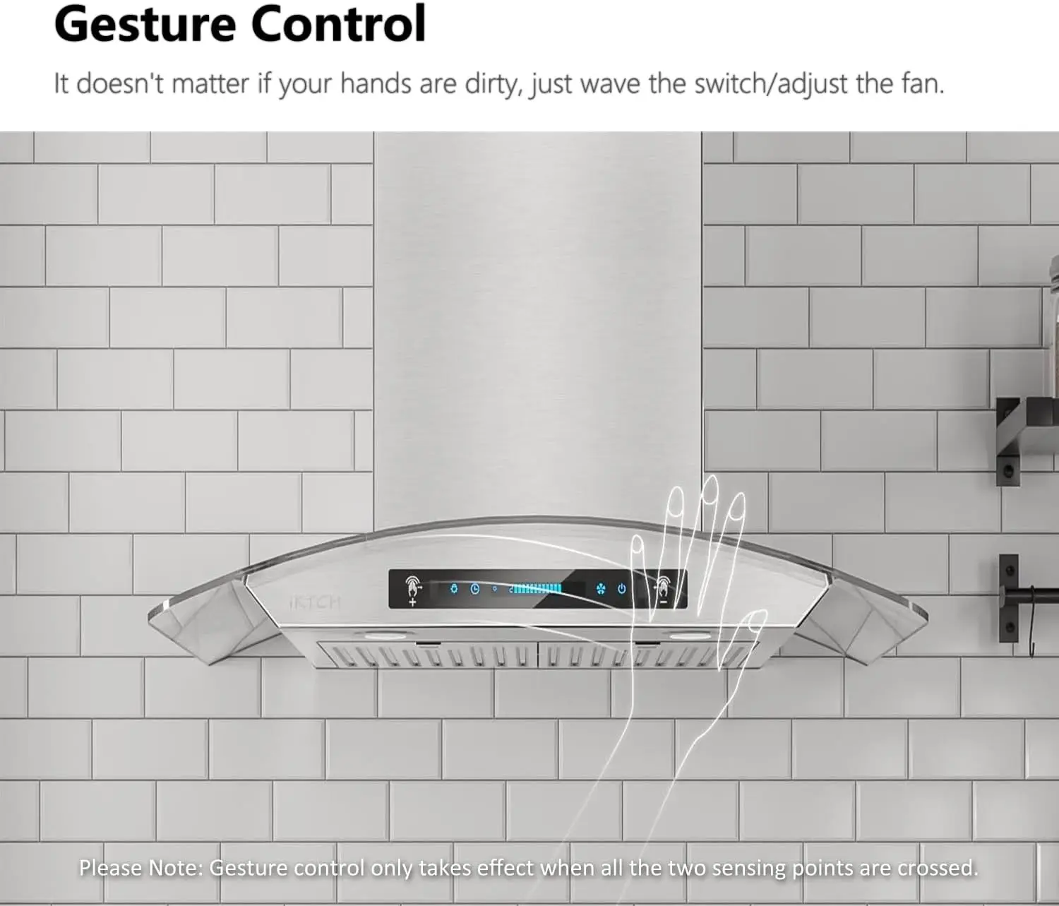 30-inch Wall Mount Range Hood Tempered Glass , Vent Stainless Steel with Gesture Sensing & Touch Co 3