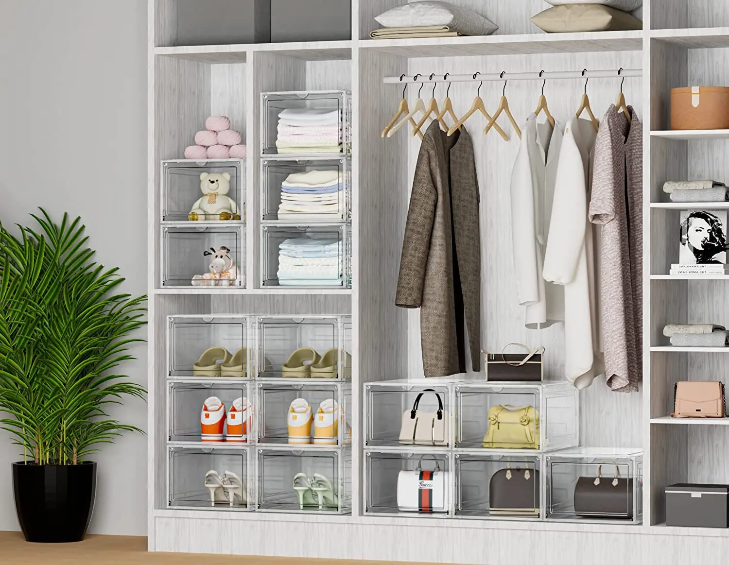 12Pcs Acrylic Transparent Shoe Box, Stackable Large Thickened Shoe Display Case, Front/Side Opening Shoe Organizer 2