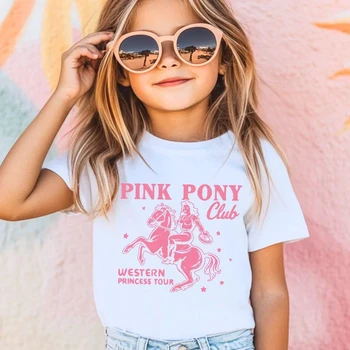 Fashion Pink Pony Club Cow Girl Shirt Print Children T-Shirt Kids Tee Summer Girl Boy Shirt Casual Tops Crewneck Clothing 1