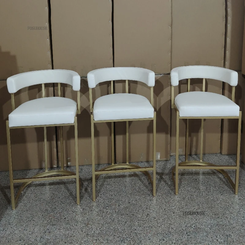 Household High Bar Chairs for Kitchen Furniture Light Luxury Flannel KTV Cafe High Bar Chair Modern Iron Backrest Stools