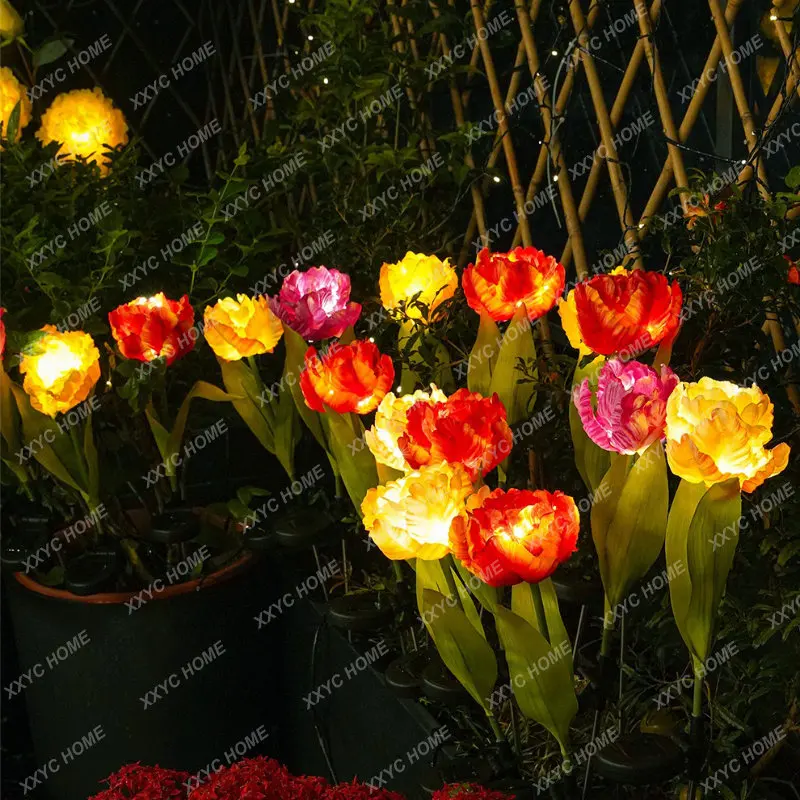 

Solar garden lights Outdoor flower Lamps Tulip flowers Larger panel waterproof used for garden lawn channel decoration