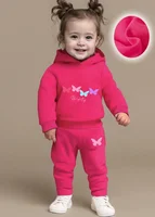 Two-piece set of autumn and winter girls' fleece hoodie and sweatpants with butterfly print pattern