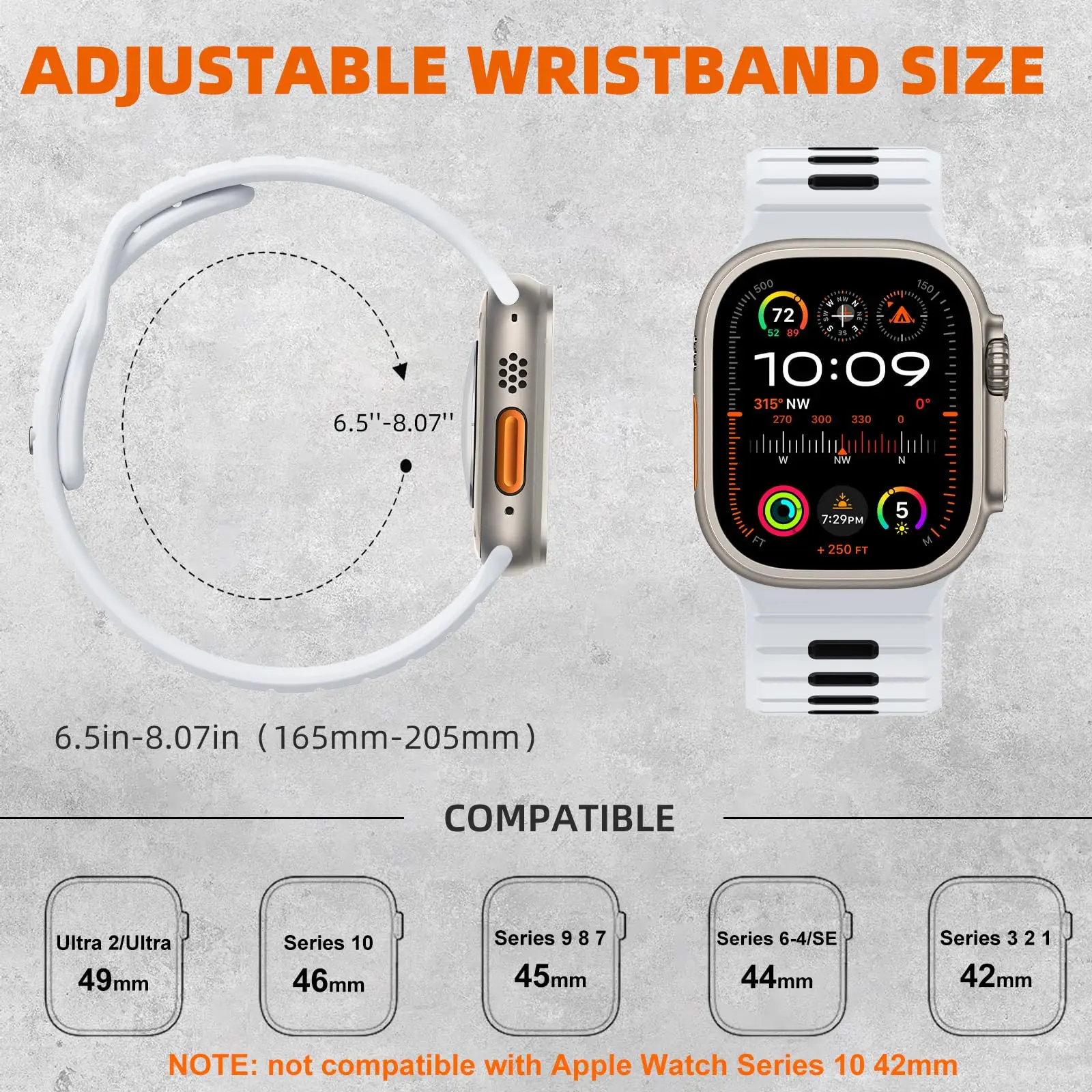 Black & White Silicone Apple Watch Band - Sport Style, Waterproof, Compatible with All iWatch Series Ultra 2/Ultra/SE/10-1 S0c35140ea4bf415988fc2e550c20bd26d