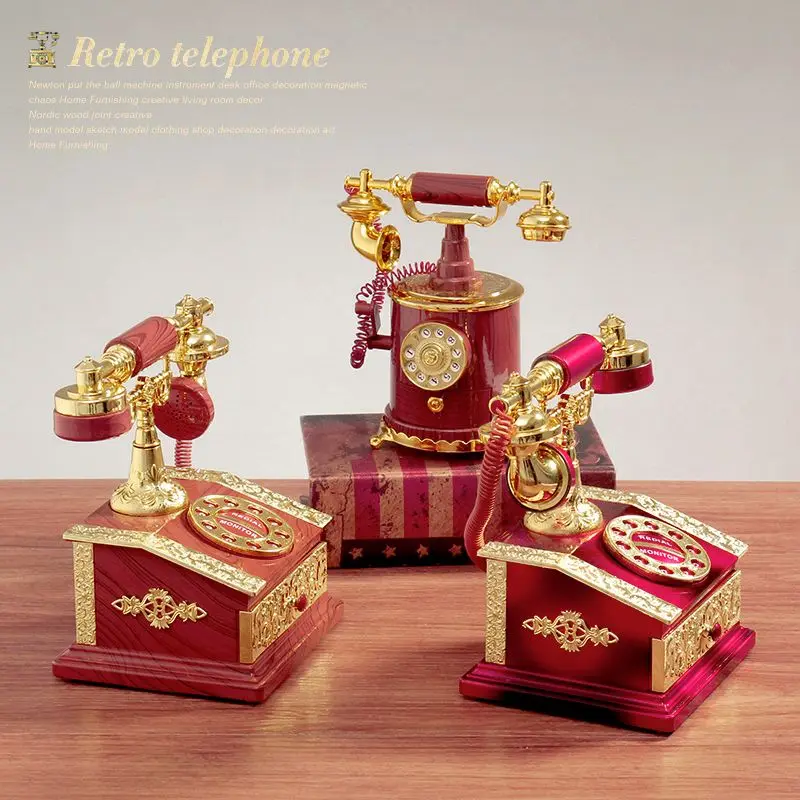 European Retro Nostalgic Dial Phone Landline Shape Music Box Plastics Retro Style Tabletop Living Room Decoration Ornament ZE914