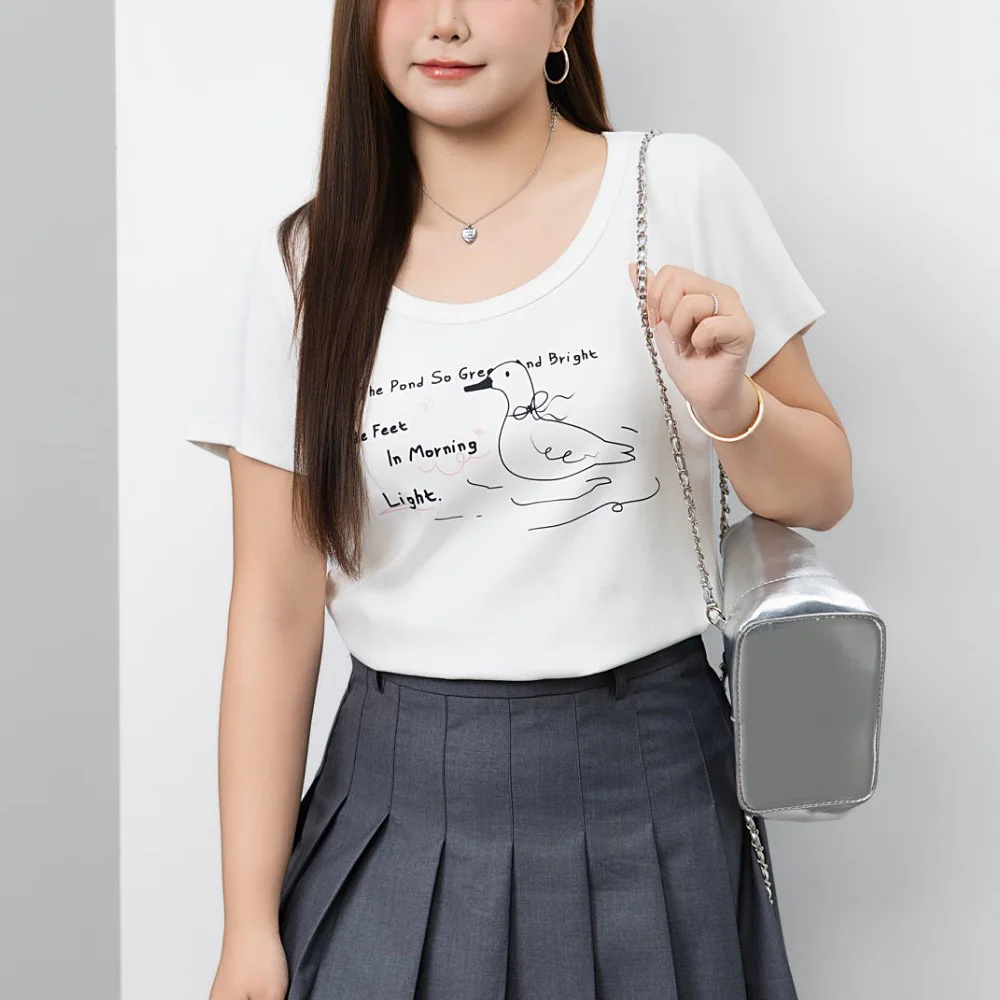 Cool And Contrasting Color Letter Printed T-shirt Plus Size Women Premium Casual short-sleeved Tops 9238