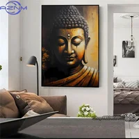 Spiritual Buddha Statue Meditation Golden Buddha Canvas Painting Print Poster Modern Wall Art Pictures Living Room Bedroom Decor - Image 3