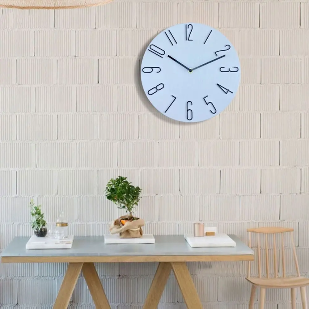 Description Picture 4 of itemSimple 12inch Wall Hanging Clock No Second Hand Quartz Movement Decorative Wall Clock Silent Round Shape Wood Grain Clock Office