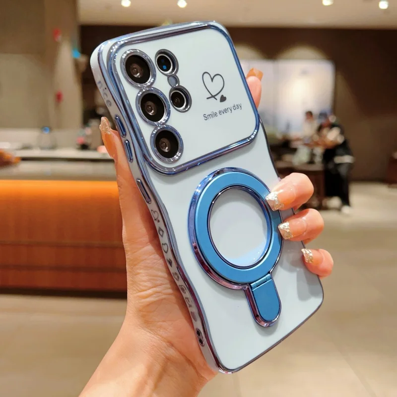 Wave Plating Heart Design Shockproof Phone Case with Lens Protection