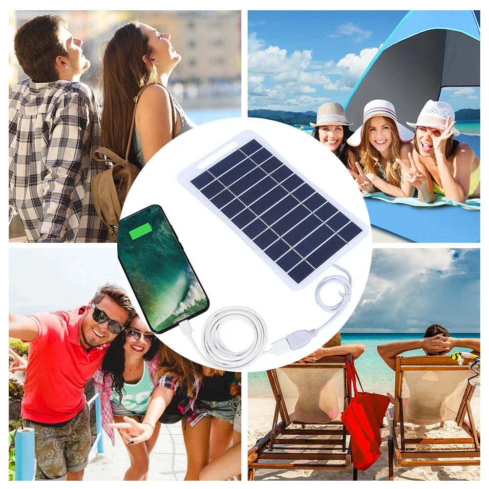 2W 5V Portable Solar Panel USB Battery Charger Solar Panel Kit Waterproof Phone Power Bank for Camping Backpacking Hiking
