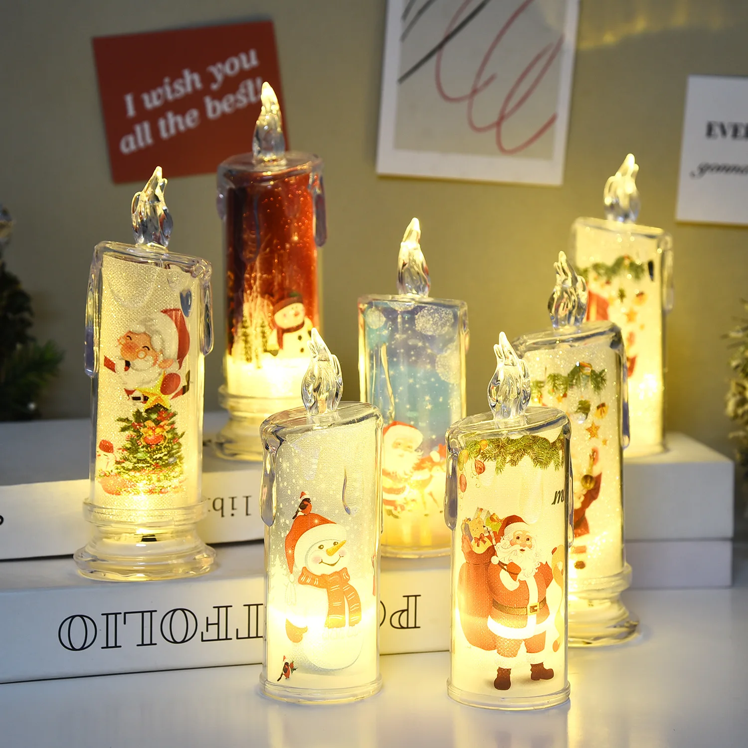 Christmas Candle Lights Simulated Candles Atmosphere Lights Printed Led Candle Electronic Holiday Decorations Ornaments