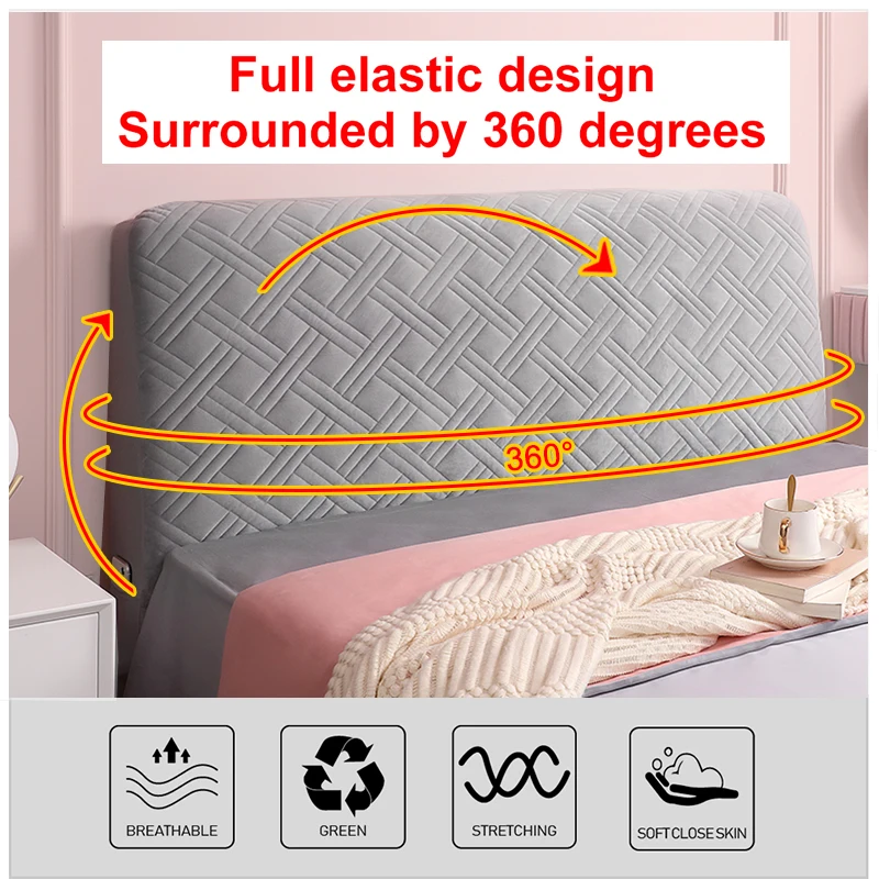 Elastic Solid Headboard Cover Thicken Soft Plush Quilted All-inclusive Velvet Bed Head Cover Back Protection Dust For Home Hotel