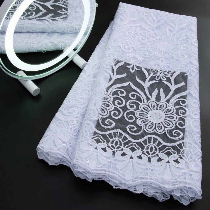 

Latest Embroidery French Nigerian Net Mesh Lace Material 2023African Milk Tulle Lace Fabric Sequin For Women Dress Trim SewA3089