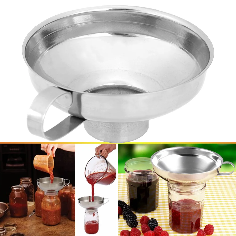 1-5Pcs Stainless Steel Wide Mouth Canning Funnel Hopper Filter Leak Wide-Mouth Can for Oil Wine Kitchen Cooking Tools