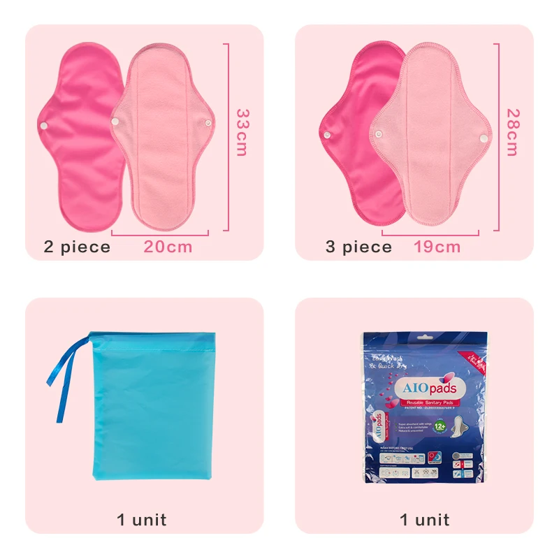 Sanitary Pad Set Pink Fleece 5pcs Cloth Menstrual Pads Reusable Washable Waterproof Solid PUL With 1 Storage Bag