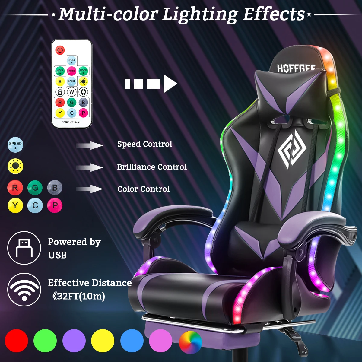 Gaming Chair with PVC Leather Massage Swivel Ergonomic Reclining High Back Office Chair Height Adjustable Headrest Lumbar Suppor 5